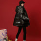 Women's Bright Face Hooded Down Jacket  Regular Korean Loose Thick Coat Warm Cotton Coat  Large Wool Collar Winter Quilted Coat