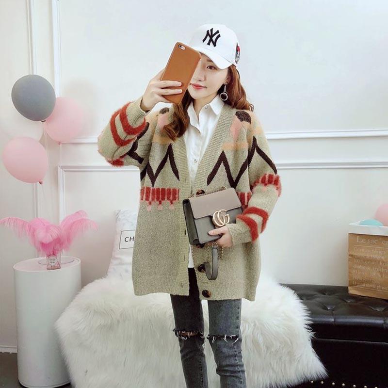 Sweater Cardigan Women Loose Student Knitted Sweater Coat Plus Size Plus Size Women's Clothing