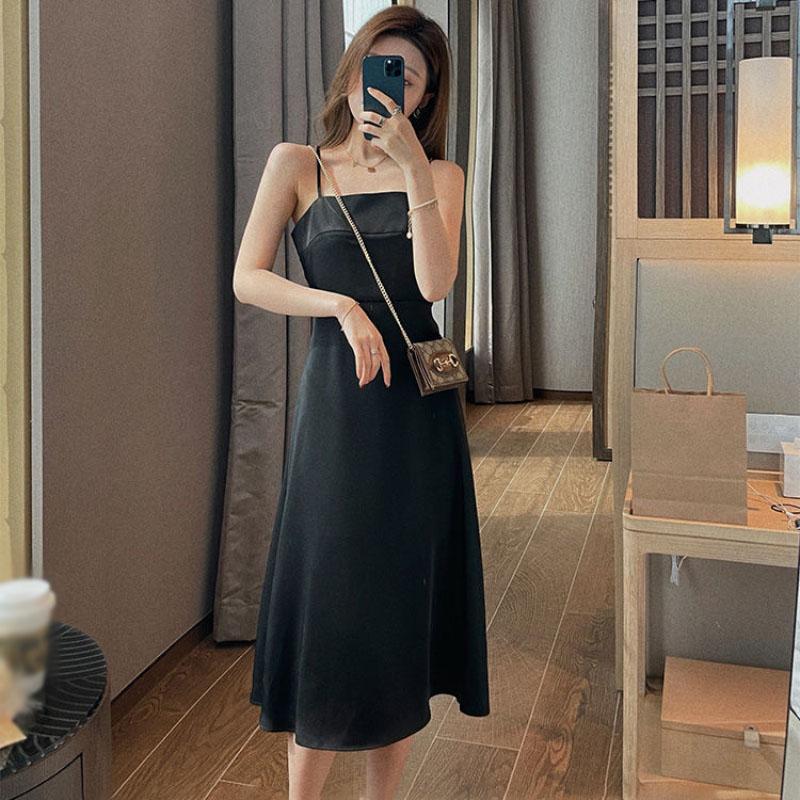 Custom Dress Female Spring Summer All-match French Sexy Halter Design Solid Color Suspender Skirt