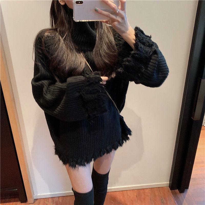 Turtleneck Tassel Thickened Long-sleeved Sweater Top Women Loose Pullover Lazy Sweater