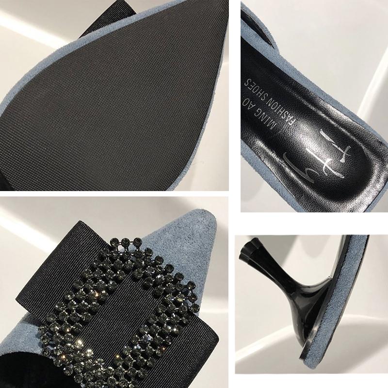 Women's Sandals and Slippers Half Slippers Pointed Toe Spring and Summer Suede Ladies Slippers for Outside Wear