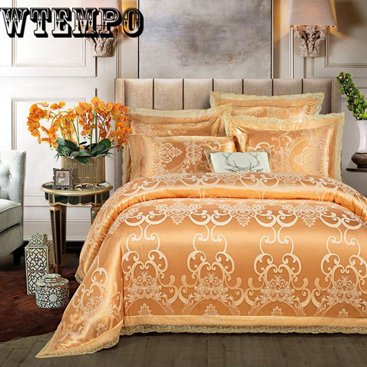 European Jacquard cotton four-piece cotton lace quilt cover sheets home bedroom bedding set