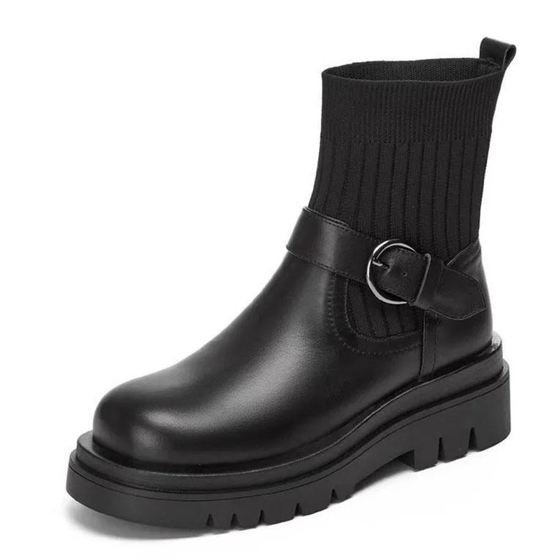 Spring and Autumn Elastic Boots Women's Socks Boots Thick Martin Boots British Style Chelsea Boots Single Boots