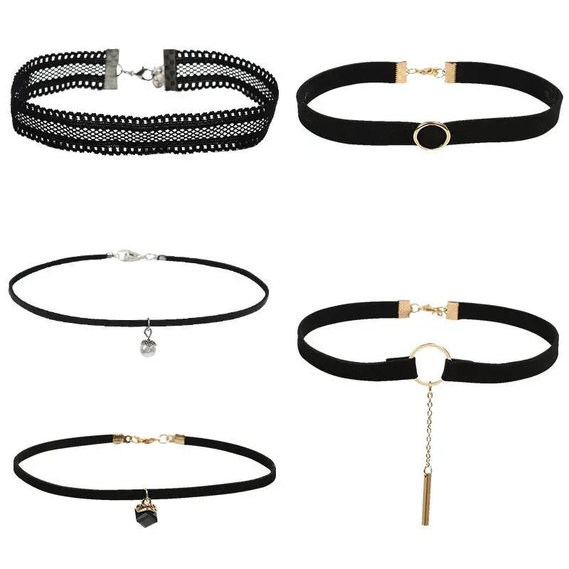 6/8PCS Lace Neckband Collar Necklace Short Necklace Black Rope Clavicle Chain Choker Neck Jewelry Mom Daughter Gifts Necklace Pendant Necklaces