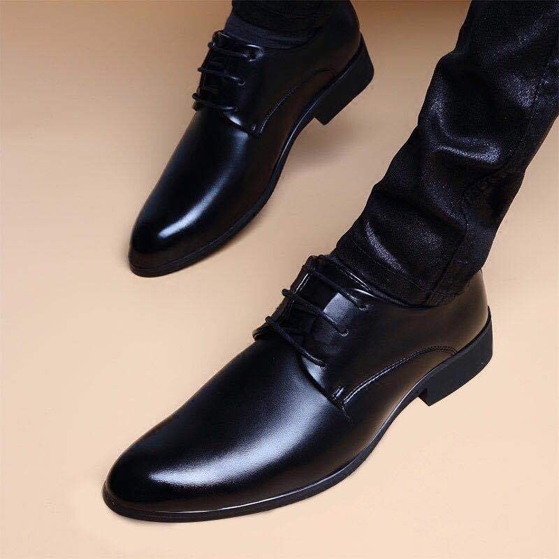 Men's Leather Shoes British Business Lace-up Men's Shoes Youth Simple and Versatile Dress Shoes