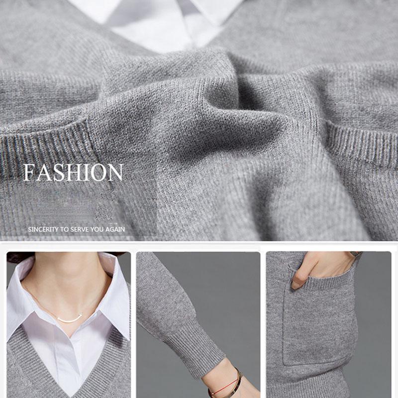 Fake Two-piece Sweater Tops Women's Lapel Pullover Sweater Outer Wear all-mach Loose Short Thick Knitted Sweater OL Style Office Ladies Workwear