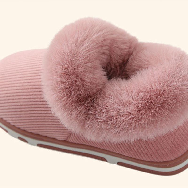 Cotton Slippers Female Bag with Thick Soft Bottom Non-slip Winter Home Warm Cotton Lace Heel Plush Shoes