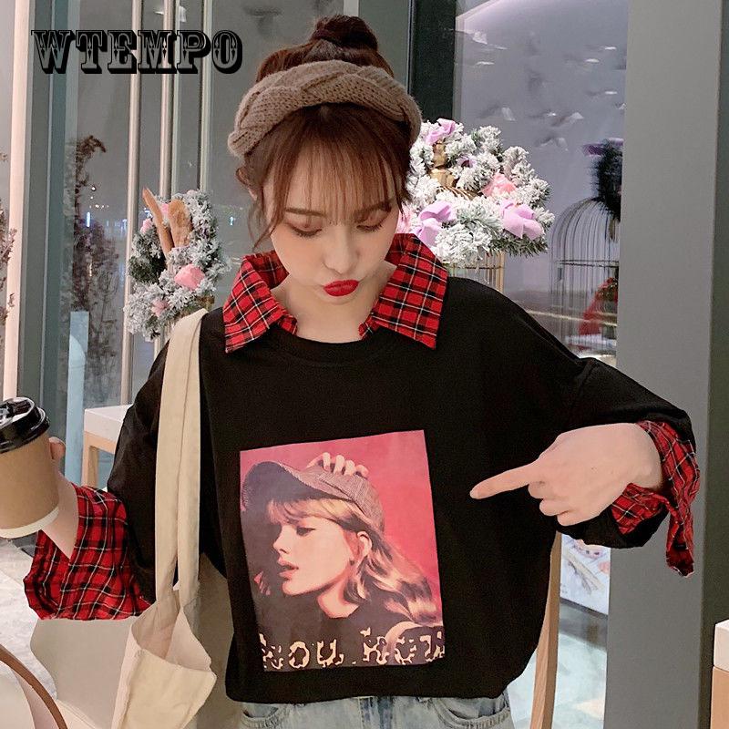 T-shirt Women Bottoming Shirt  Wild Loose Fashion Fake two-piece Shirt Female