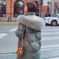 Winter Mid-length Down Jacket Women Over-the-knee White Duck Down Loose Fluffy Big Fur Collar Hooded Warm Jacket Winter Thick Warm Cotton Jacket