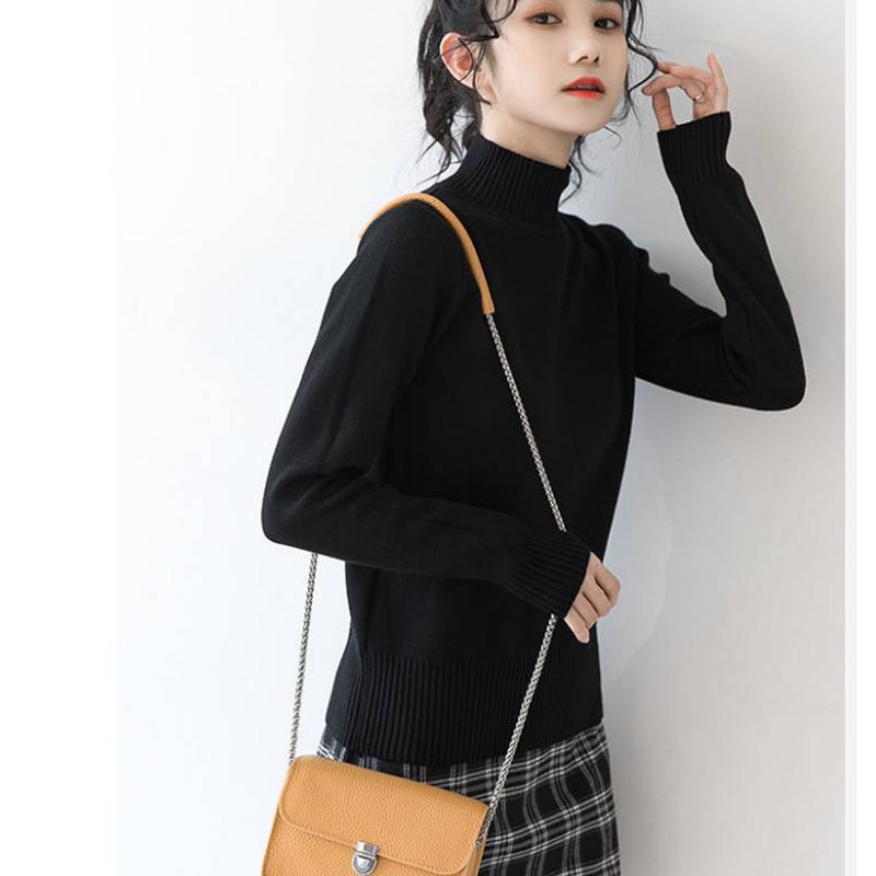 Pofulove Girl's New Half Turtleneck Sweater Korean version of loose lazy outer wear base sweater