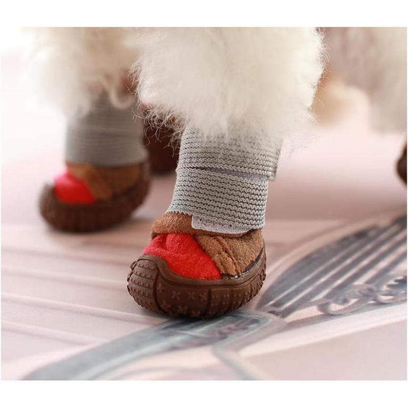 Pet Dog Shoes Small Dogs Cotton Shoes Teddy Walking Shoes A Set of 4 Puppy Shoes Keep Warm Winter Anti-skip Footwear Pet Dog Wear-resistant Snow Boots