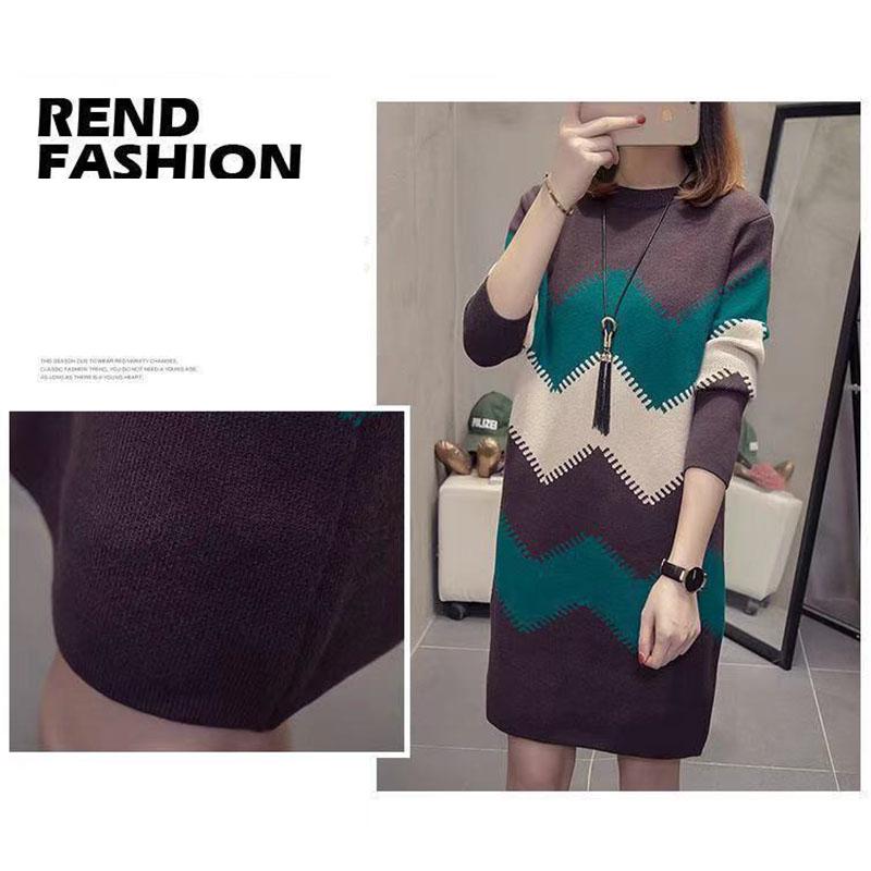 Mid-length Pullover Sweater Women All-mach Loose Large Size Thick Knitted Sweater dress Autumn Winter