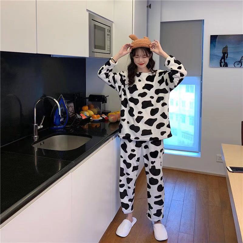 Women's Autumn and Winter Coral Velvet Thick Pajamas Flannel Plus Velvet Outer Wear Home Service Suit