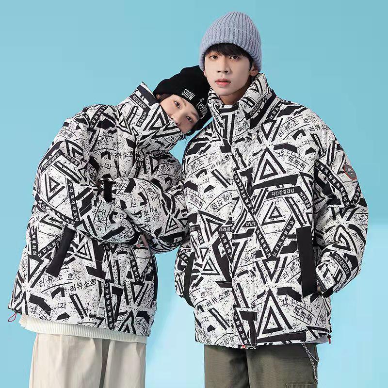 Lovers Down Jacket Winter Stand-up Collar Thick White Duck Down Padded Warm Loose Cotton Jacket Sports Casual Wear