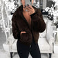 Women's Autumn and Winter Jacket Hooded Bunny Fur Grass Short Coat Female Long Sleeve Solid Color Warm
