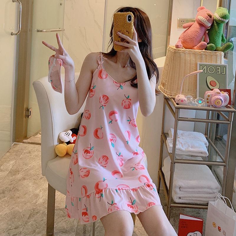 Pajamas female summer student cute sexy suspender nightdress belt chest pad women's home service