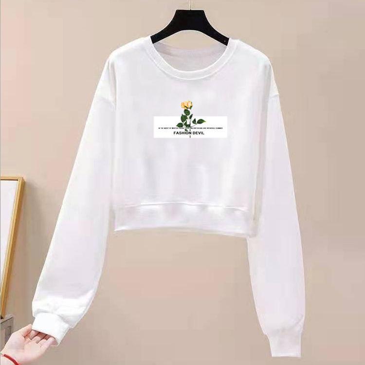 High Waist Short Pullover Sweatshirt Women's Long Sleeve Loose T-shirt