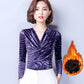 Autumn Winter Plus Velvet Pullover Long-sleeve V-neck Velvet Blouse Slim Plus Size  Sweater Women