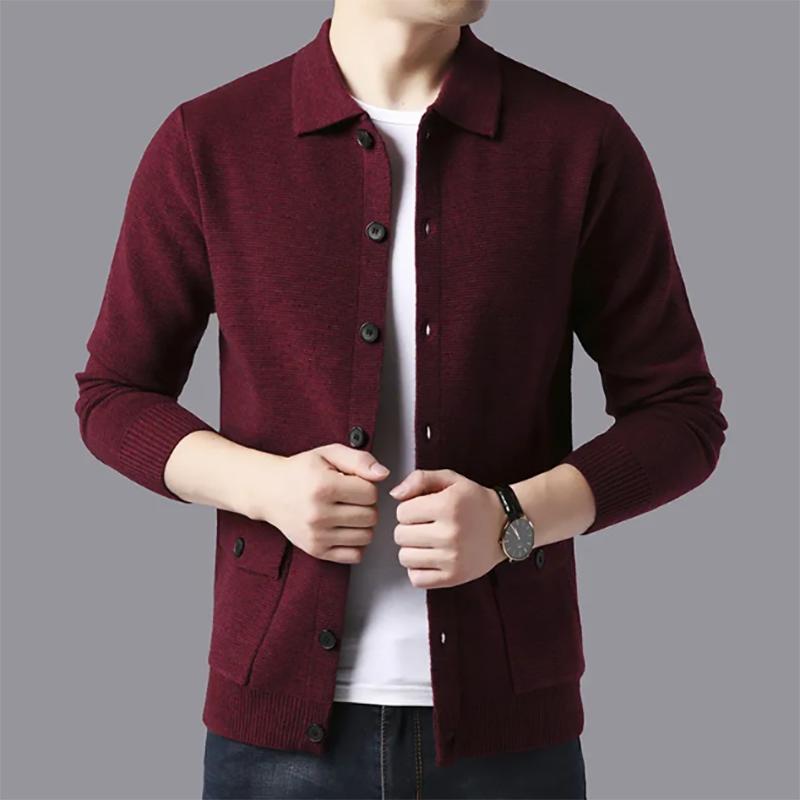 Autumn Jacket Men's Lapel Knit Cardigan Trend Young Knit Casual Outerwear Jacket