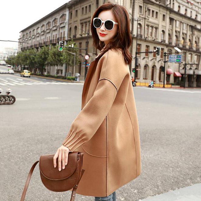 Women Autumn Winter Woollen Coat Long Sleeve Turn-Down Collar Blazer Outwear Jacket Elegant Overcoat