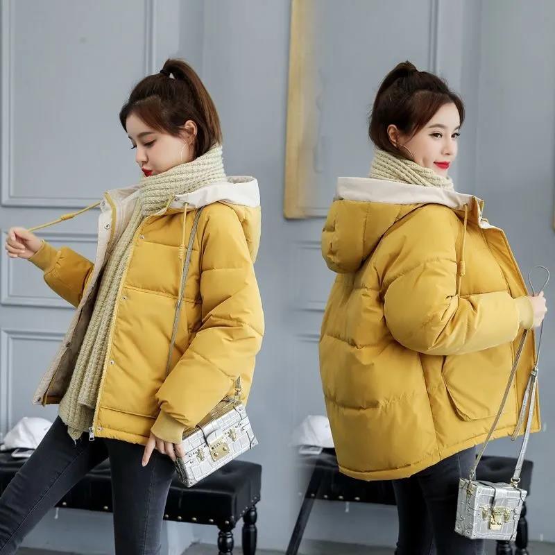 Down Jacket Women's Short Winter Korean Fashion Solid Color Bread Coat Jacket Loose and Thick All-match Cold and Warm Cotton Jacket