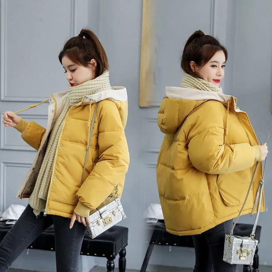 Down Jacket Women's Short Winter Korean Fashion Solid Color Bread Coat Jacket Loose and Thick All-match Cold and Warm Cotton Jacket