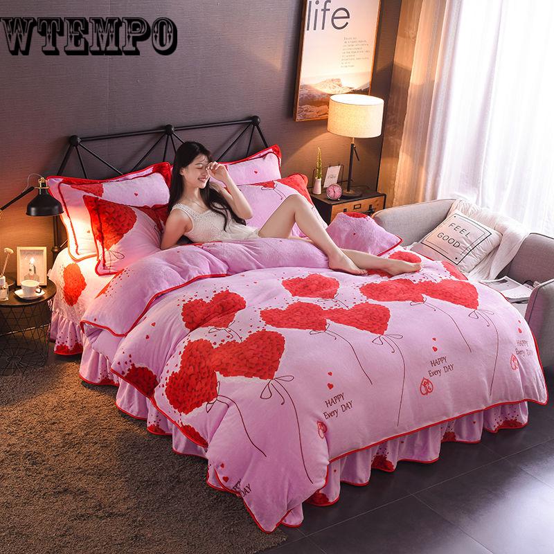 4PCS Set Winter Warm Bedding Article Embroidery Flannel Defence Static Electricity Quilt Cover Sofa Pillowcases