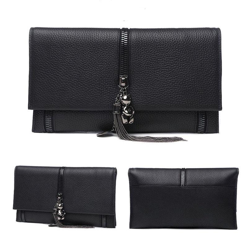 Cowhide Tassel Zipper Women's Clutch Bag Shoulder Bag Ladies Smooth Leather Wedding Evening Banquet Clutch Purse Elegance Luxury