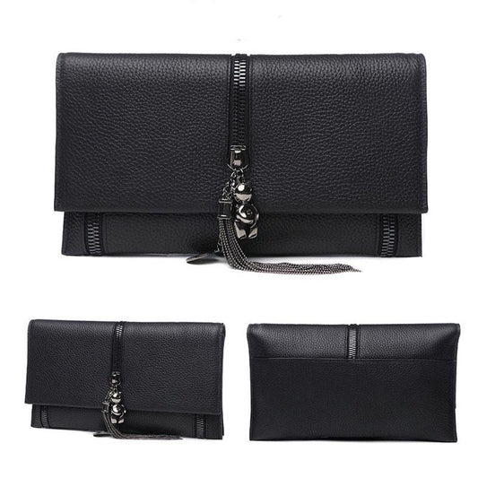 Cowhide Tassel Zipper Women's Clutch Bag Shoulder Bag Ladies Smooth Leather Wedding Evening Banquet Clutch Purse Elegance Luxury