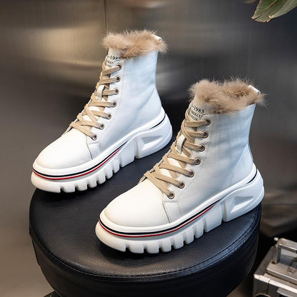 Fur Boots for Women Winter Shoes Natural Fur Genuine Leather Ankle Booties Platform Casual Shoes Warm Black White Boots