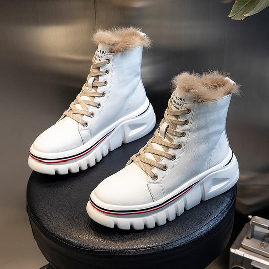 Fur Boots for Women Winter Shoes Natural Fur Genuine Leather Ankle Booties Platform Casual Shoes Warm Black White Boots