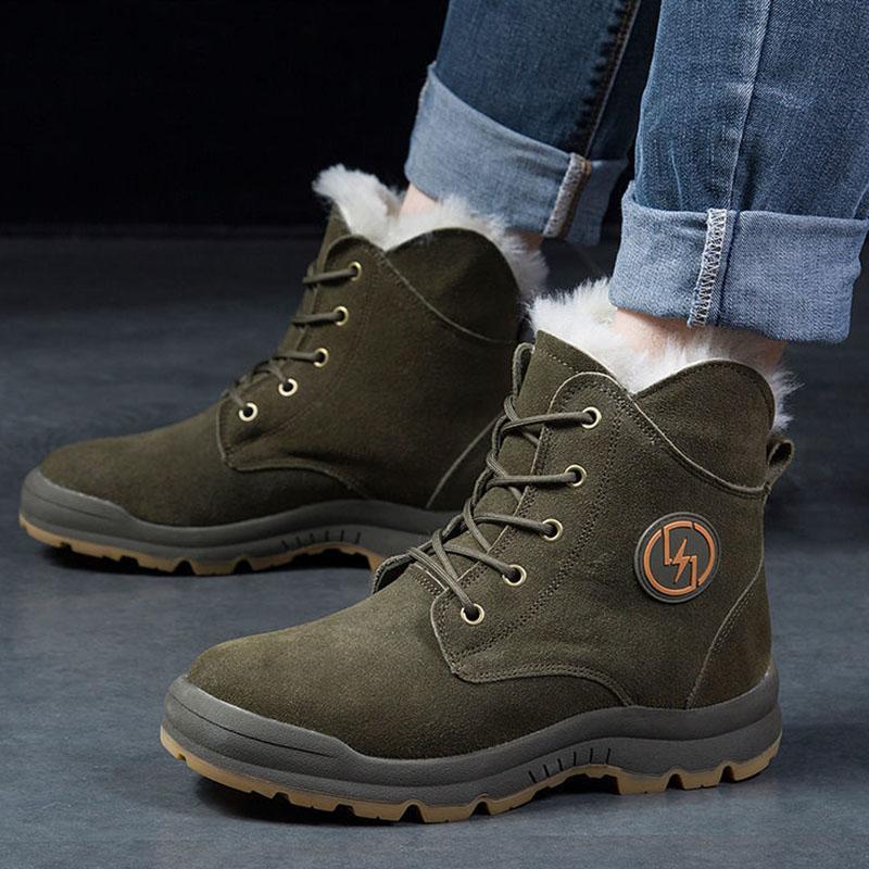 Snow Boots Men's Sheepskin Winter Boots Plus Velvet Warm Waterproof Non-slip Winter Martin Boots Men's Cotton Shoes