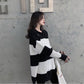 Spring Fashion Simple Sweater Striped Pattern Warm Jacket Mid-length Loose Young Women's Top