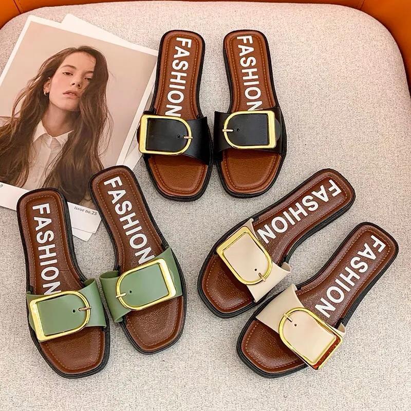 WTEMPO Slippers Women Square Head Flat  Indoor Non-slip  Flip Flop Beach Bedroom Home Go Out One Size too Small