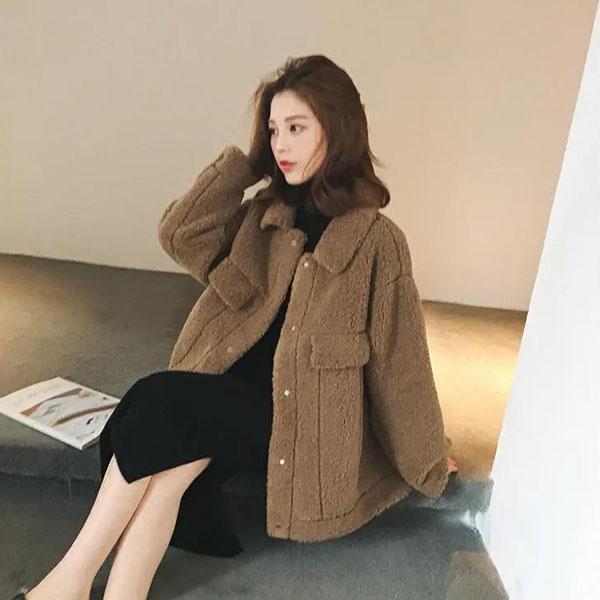 Autumn and Winter Casual Lamb-like Thickened Loose Cashmere Coat Women's Furry Jacket
