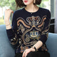 Women's Ethnic Style Printed Woolen Sweater Female High-end Cashmere Sweater O-Neck Outwear Pullover Sweater Plus Size Warm Jumper Top