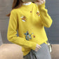 Pofulove Autumn and Winter Loose Short Paragraph Pullover Sweater Trend Embroidered Base Sweater