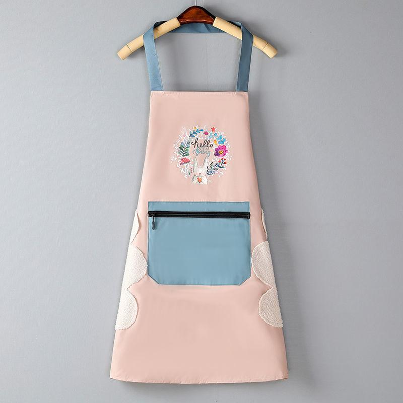 Apron Women's Waterproof and Oil-proof Kitchen Household Hand-wiping Cute Cartoon Cooking Work Men's and Women's Aprons