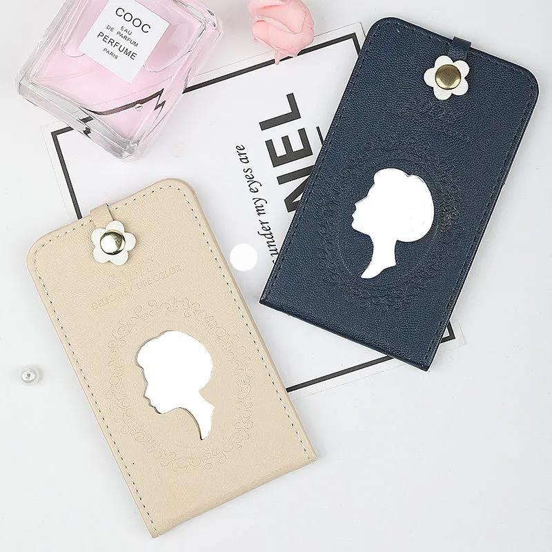 PU Ladies Hand-held Makeup Mirror Collapsible Must-have Makeup for Travel Appointment Portable HD Thin and Light