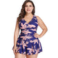 Plus Size Swimsuit Europe and America Cover Belly Solid Color Lace Print Split Skirt Swimsuit