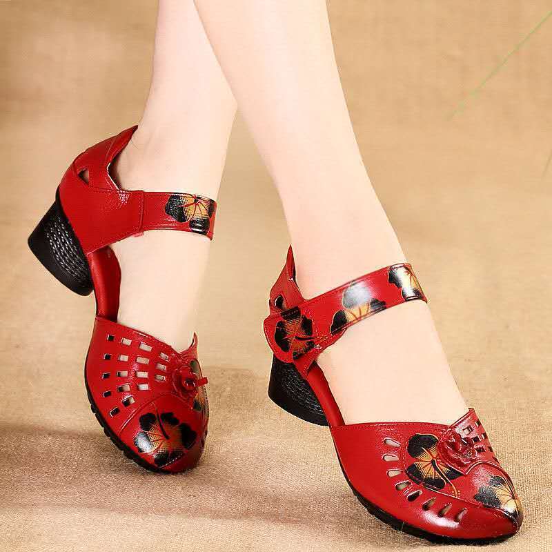 Sandals Women's Summer Fashion Outer Wear Soft Leather Mid-heel Sandals Ladies Sandals Mother Shoes Casual Sandals