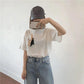 Women Short Sleeve T-shirts Loose Casual Animal Embroidery O-neck Korean Style Fashion All-matchTee