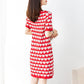 Round Neck Heart Pattern Short-sleeved Dress Drape Thin Temperament Elegant Straight Skirt Women's Summer Loose and Thin Printed Dress