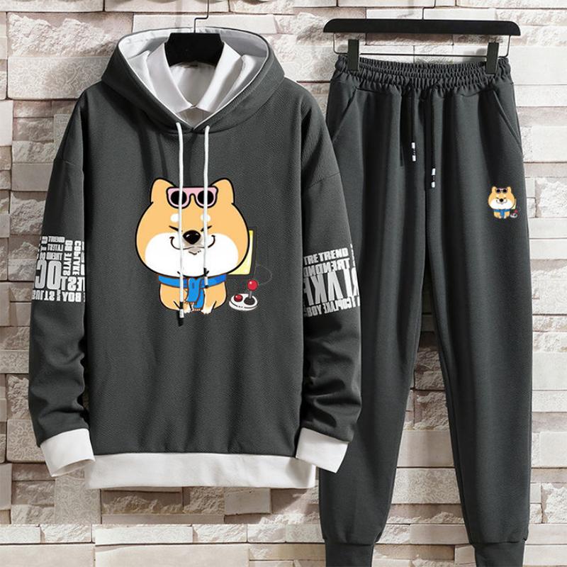 Long-sleeved Two-piece Spring and Autumn Fashion Loose Sports Men's Hooded Pullover Sweater Suit Long-sleeved Sweater Long Pants