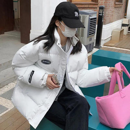 Winter Short Ladies Down Jacket Korean Fashion Loose Thick Cotton Stand Collar Jacket