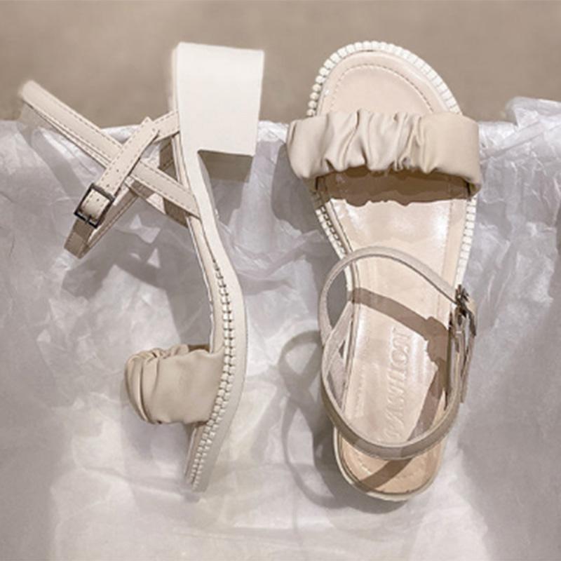 Summer Fairy Style Fashion All-match High-heeled Shoes Women's Thick Heel Buckle Belt with Skirt Fashion Sandals