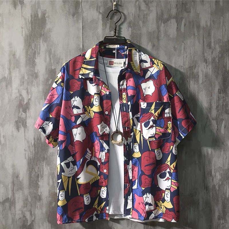 Men's Hawaiian Print 2021 Summer Short Sleeve Button Shirt Beach Casual Men's Top