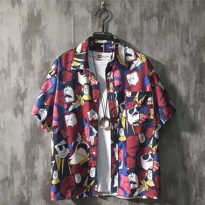 Men's Hawaiian Print 2021 Summer Short Sleeve Button Shirt Beach Casual Men's Top