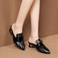 Soft Leather Sandals Women Middle Heel Slippers Pointed  Slippers Thick Heel Sexy Heel Sandals