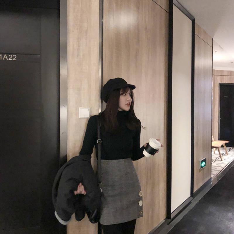 Pofulove High-necked Sweater Women's Pile Collar Bottoming Shirt Slim Sweaters Shirt Autumn Winter